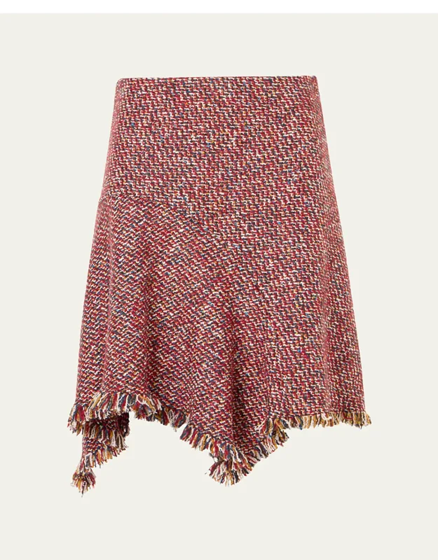 Fringed Wool-blend Tweed Asymmetric Skirt