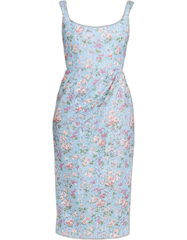 Floral-lace Wrap Midi Dress