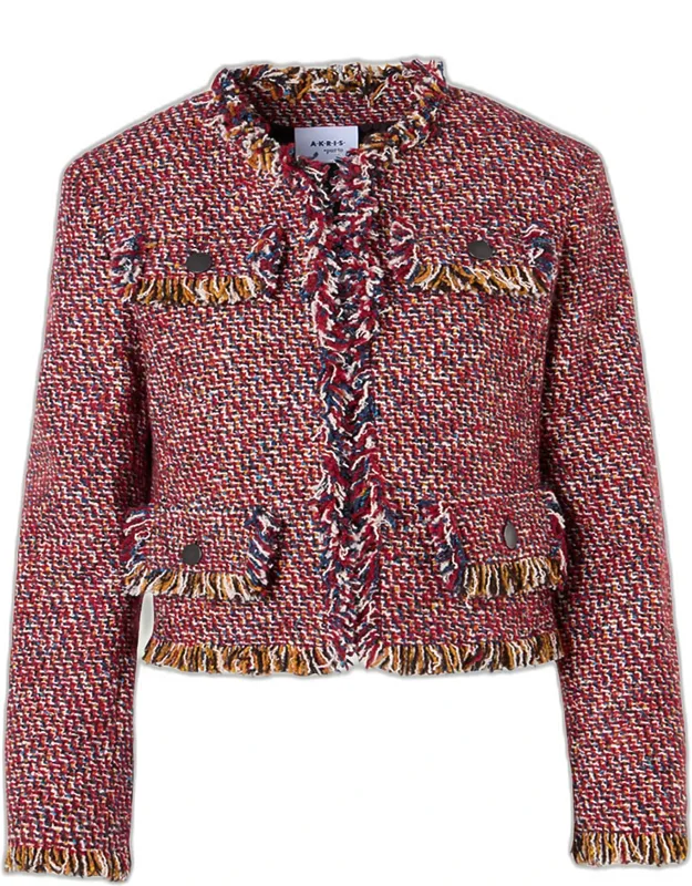 Fringed Tweed Open Short Jacket