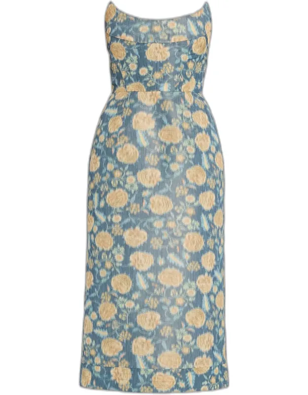 Cypress Dusk Strapless Column Midi Dress
