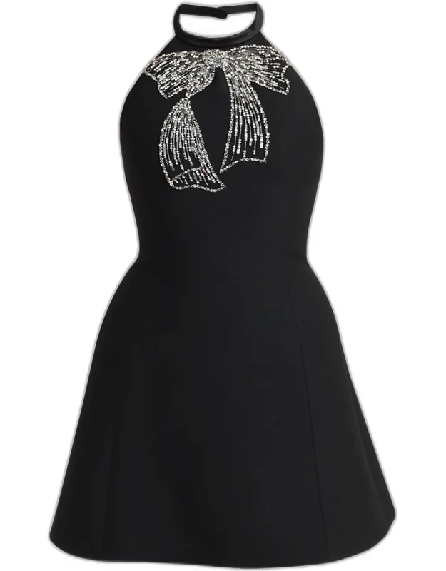 Beaded Bow Halter Minidress