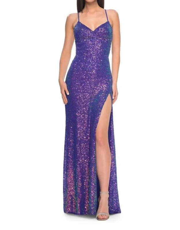Beaded Sequin Dress With Slit