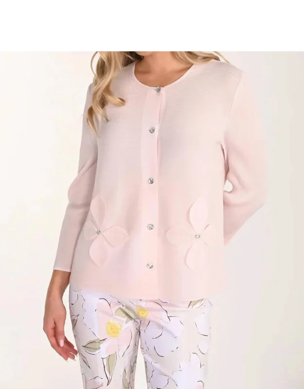 Floral Appliqué Hip-length Cardigan