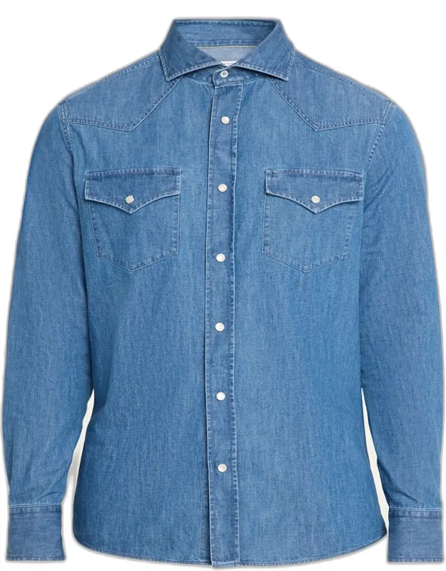 Denim Flap-pocket Western Sport Shirt