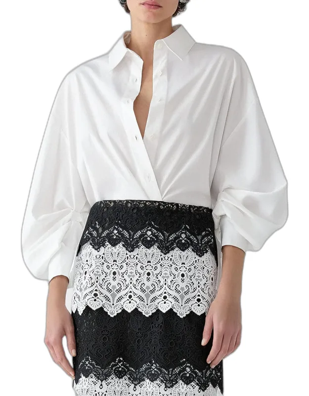 Balloon-sleeve Cotton Button-down Shirt