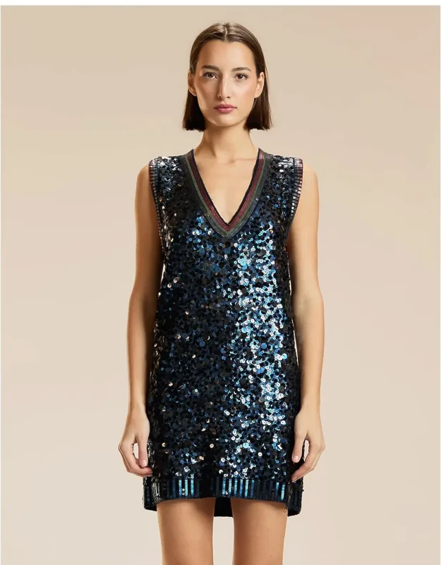 Sequin V-neck Mini Knit Dress