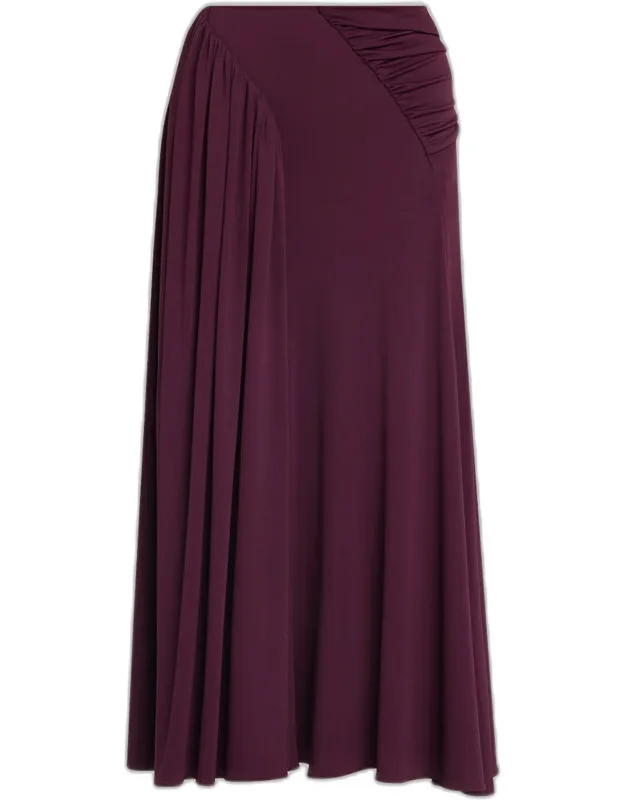 Ruched Jersey A-line Maxi Skirt