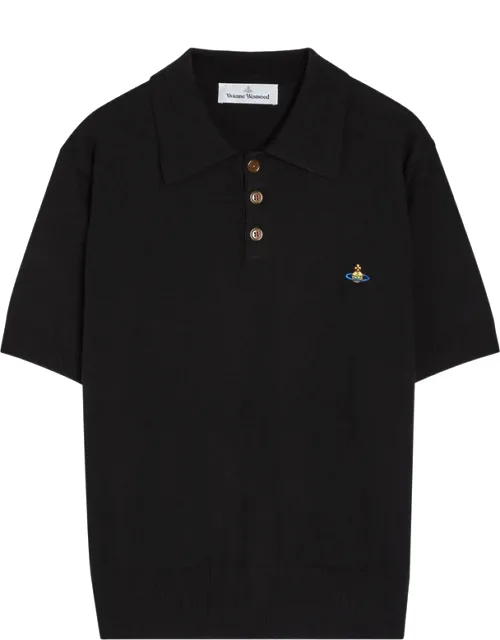 Embroidered-motif Ribbed-trim Polo Shirt
