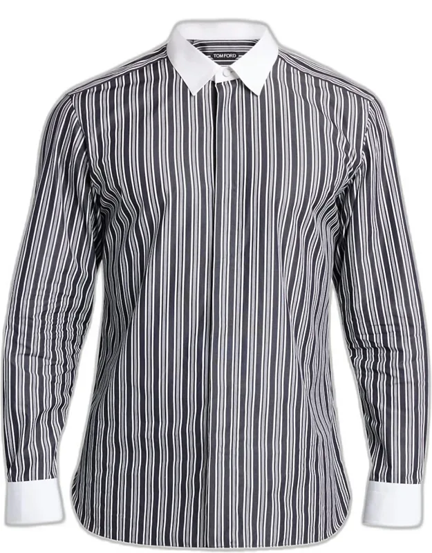 Cotton Multi-stripe Contrast-trim Sport Shirt