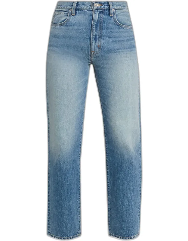Straight-leg Jeans With High Rise And Ankle Length