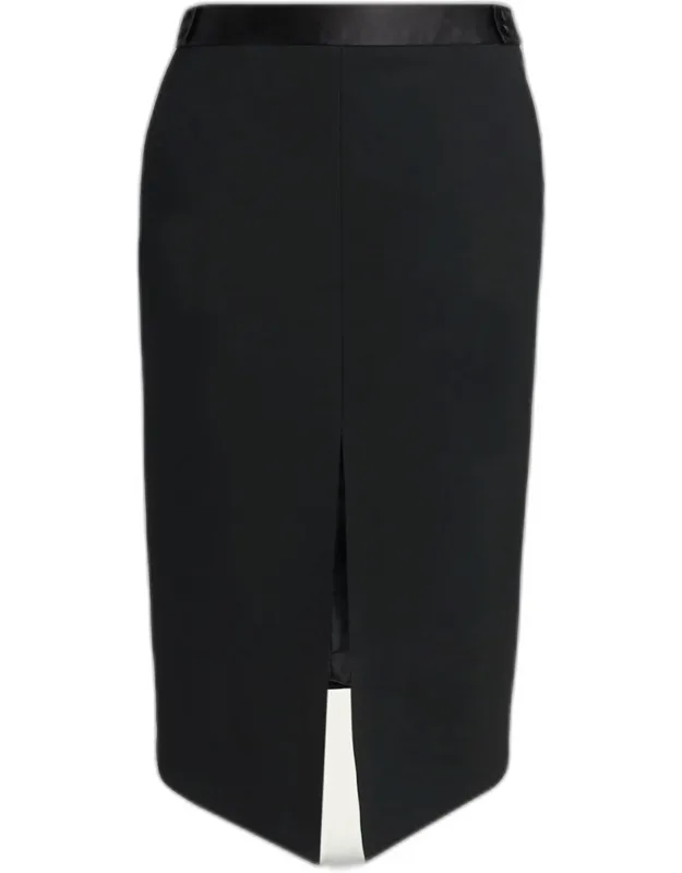 Satin-trim Wool High-low Slit Skirt