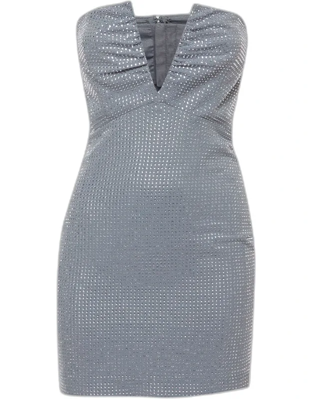 Embellished Crepe Strapless Diamante Mini Dress