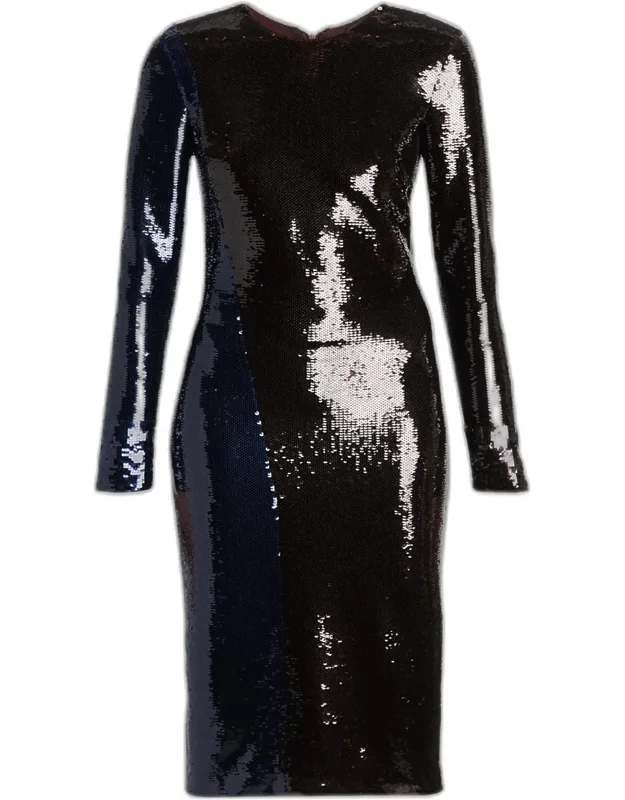Sequined Long-sleeve Midi Dress