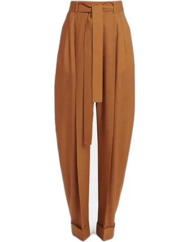 Pleated Wool Barrel-leg Pants