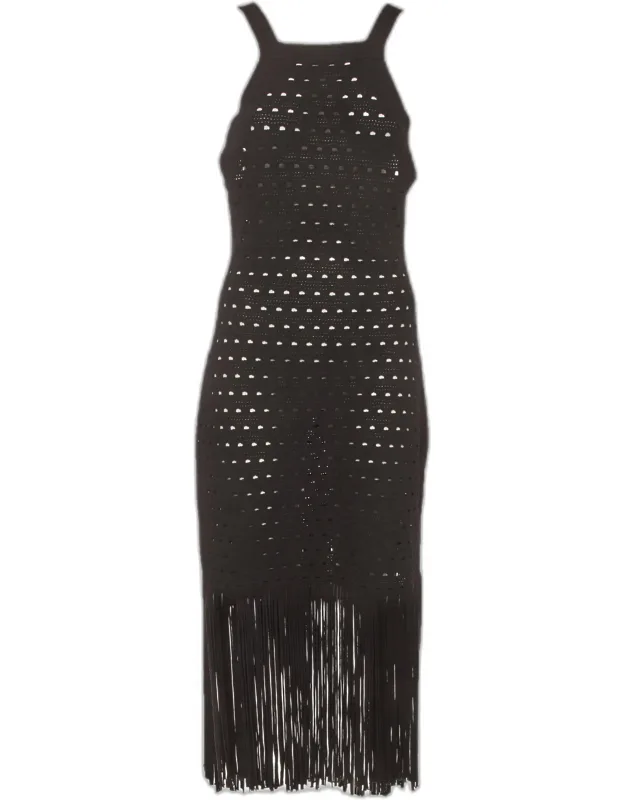 Pointelle Knit Fringed Midi Dress