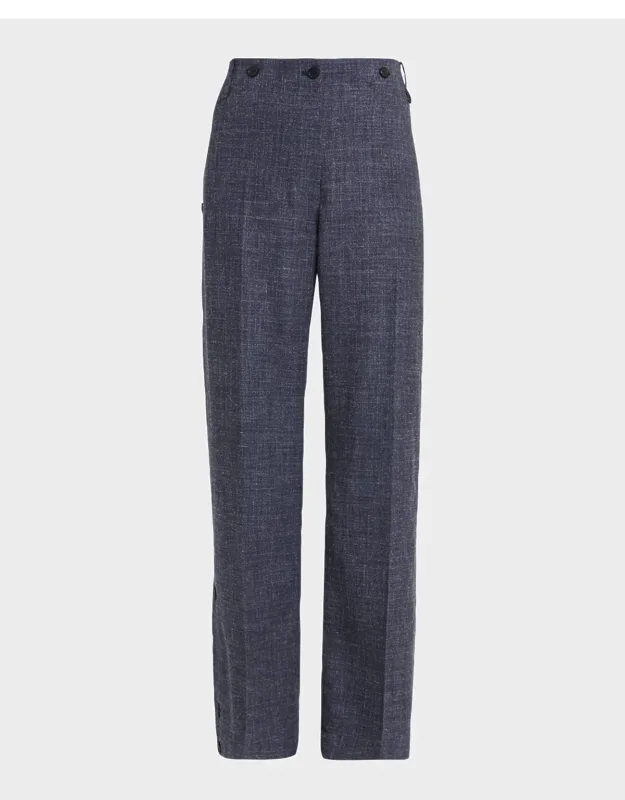 Wool-linen Buttoned Straight-leg Trousers