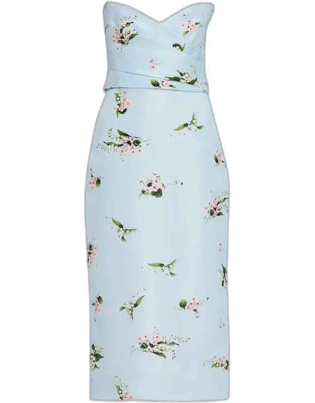Posie Print Silk Midi Cocktail Dress