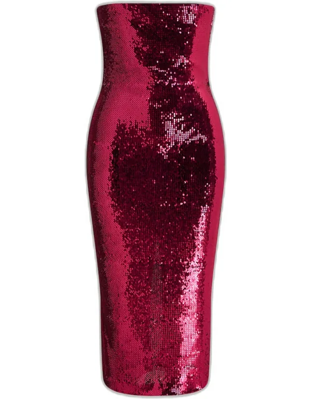 Strapless Sequined Mesh Midi Cocktail Dress