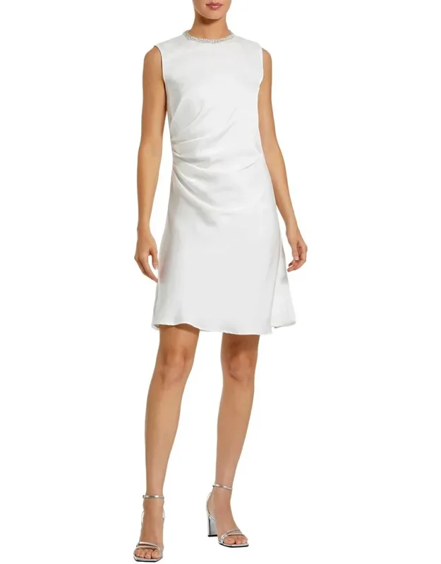 Rhinestone Neckline Draped Mini Dress
