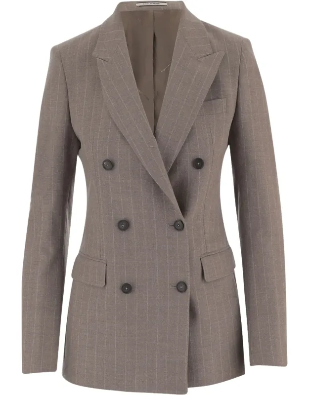 Stretch Wool Pinstripe Double-breasted Blazer