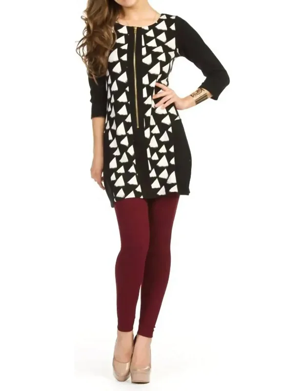 Geometric Triangle Print 3/4 Sleeve Dress With Zipper