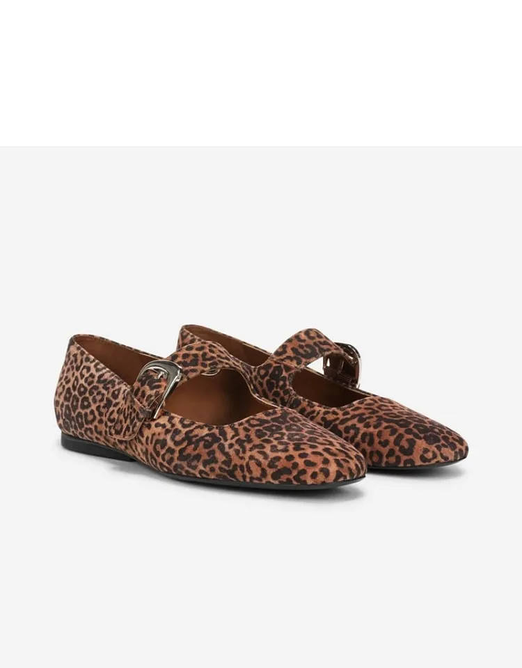 Naturalizer Cosmic Mary Jane Flat Shoes, Leopard Print Suede Leather, Adjustable Buckle Closure, Extra Cushioning