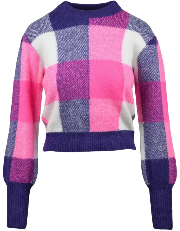 Crew Neck Sweater With Bold Checkered Pattern