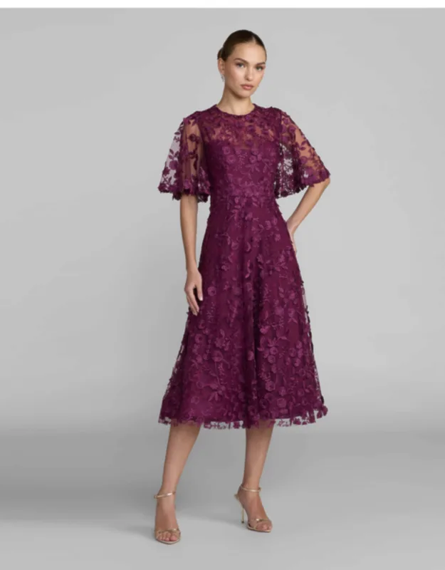 Petite Flutter Sleeve Embroidered Midi Dress