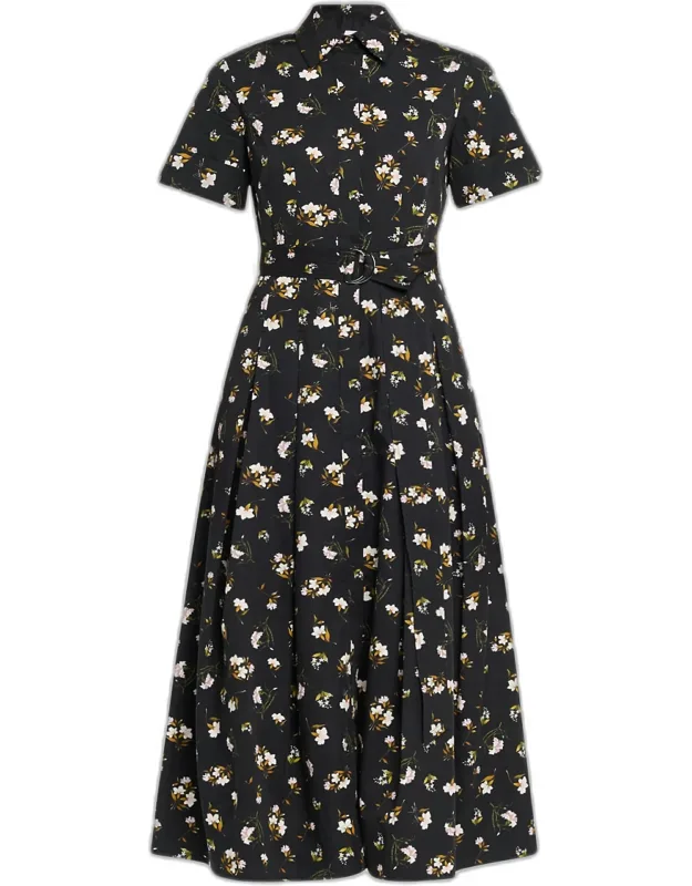 Floral-print Belted Midi Shirtdress