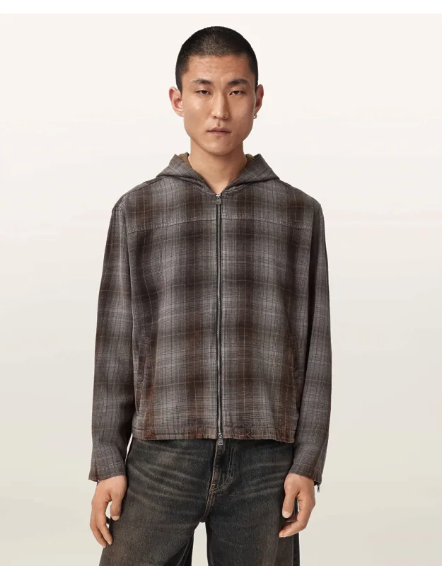 Santo Check Zip Up Hooded Shirt