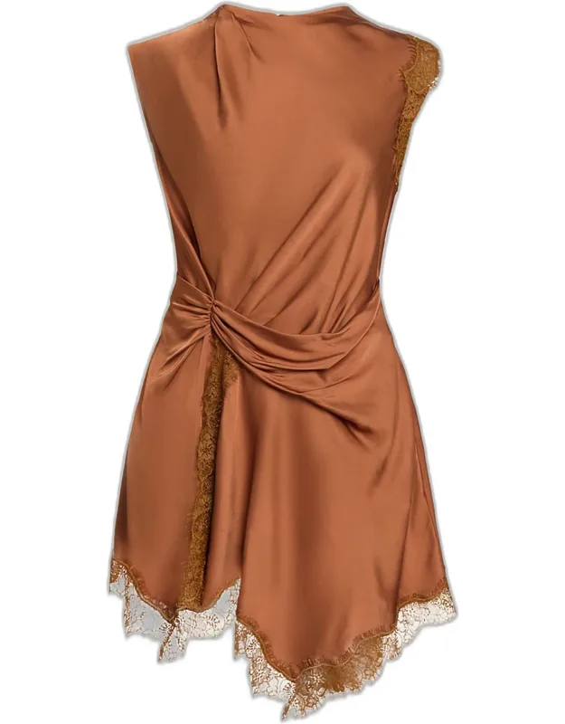 Draped Satin Lace Mini Dress