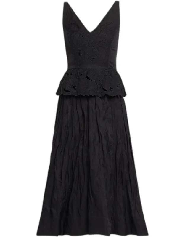Floral Embroidered Peplum Midi Dress