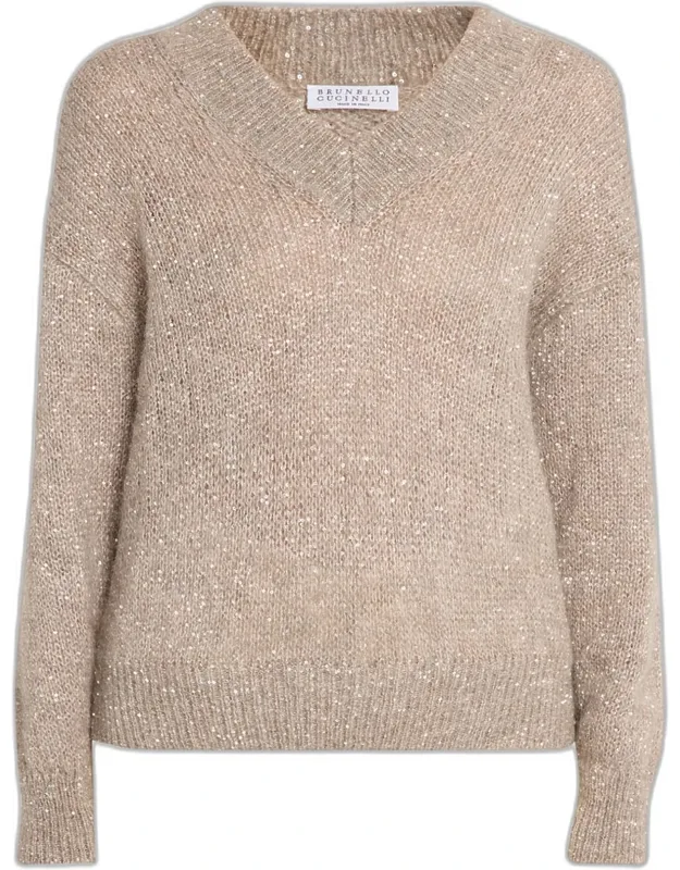 Winter Glow Paillette Mohair V-neck Sweater