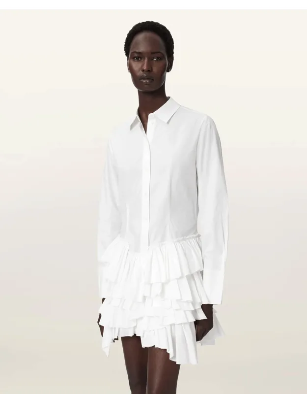 Ruffle Cotton Shirt Dress