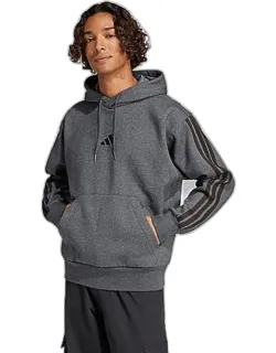 Essentials 3-stripes Fleece Pullover Hoodie With Drawcord-adjustable Hood And Kangaroo Pocket