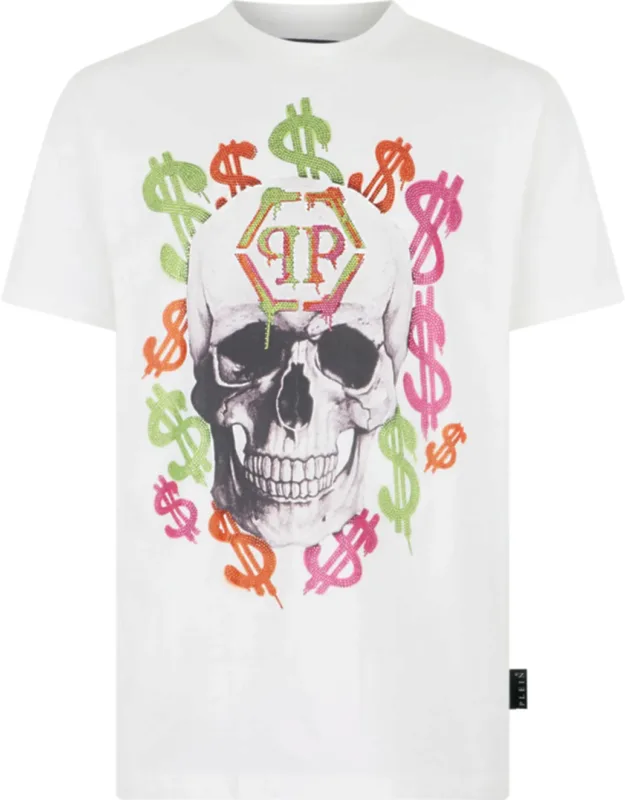 Jersey T-shirt With Skull Graphic And Rhinestone Embellishments