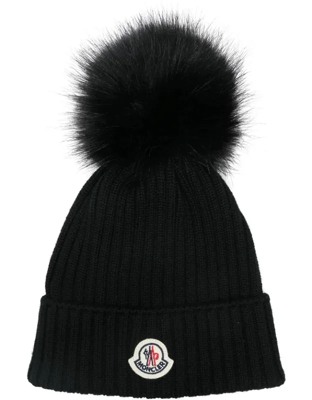 Pom-pom Logo-patch Beanie Hat