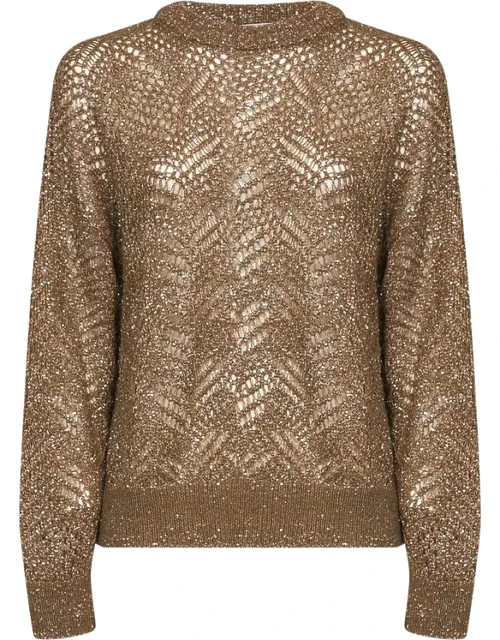 Sequin-embellished Openwork-knit Sweater