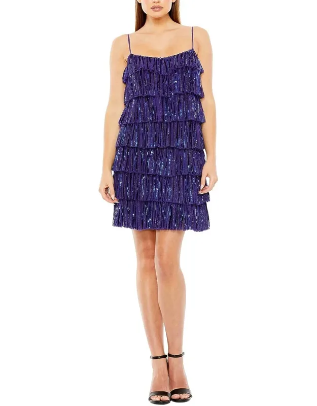 Strap Sequin Ruffle Mini Dress
