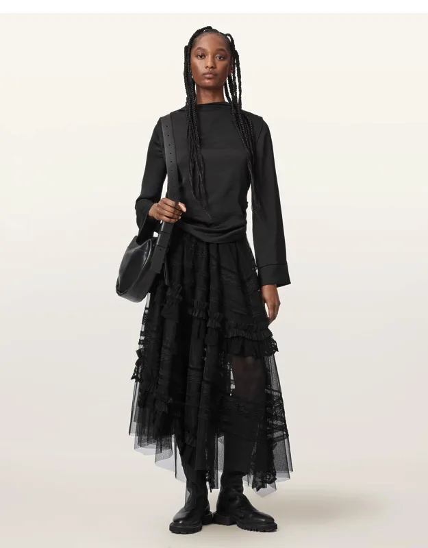 Tiered Lace Midi Skirt