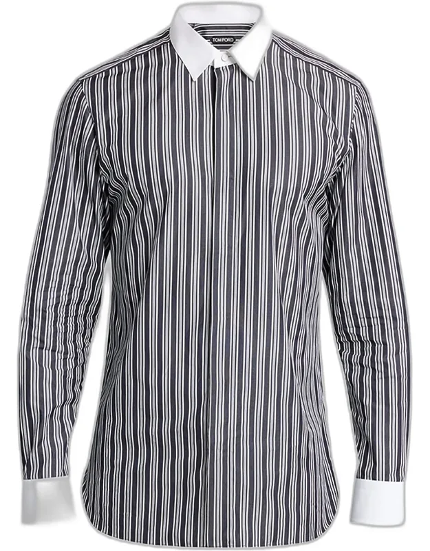Cotton Multi-stripe Contrast-trim Sport Shirt