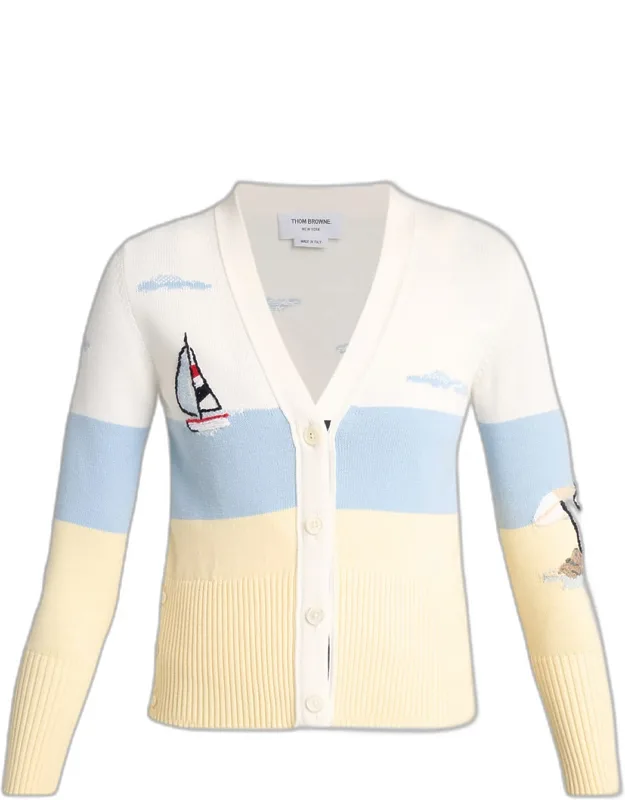 Embroidered Intarsia-knit Cotton Cardigan