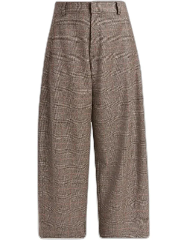 Wool-cashmere Check Barrel-leg Trousers