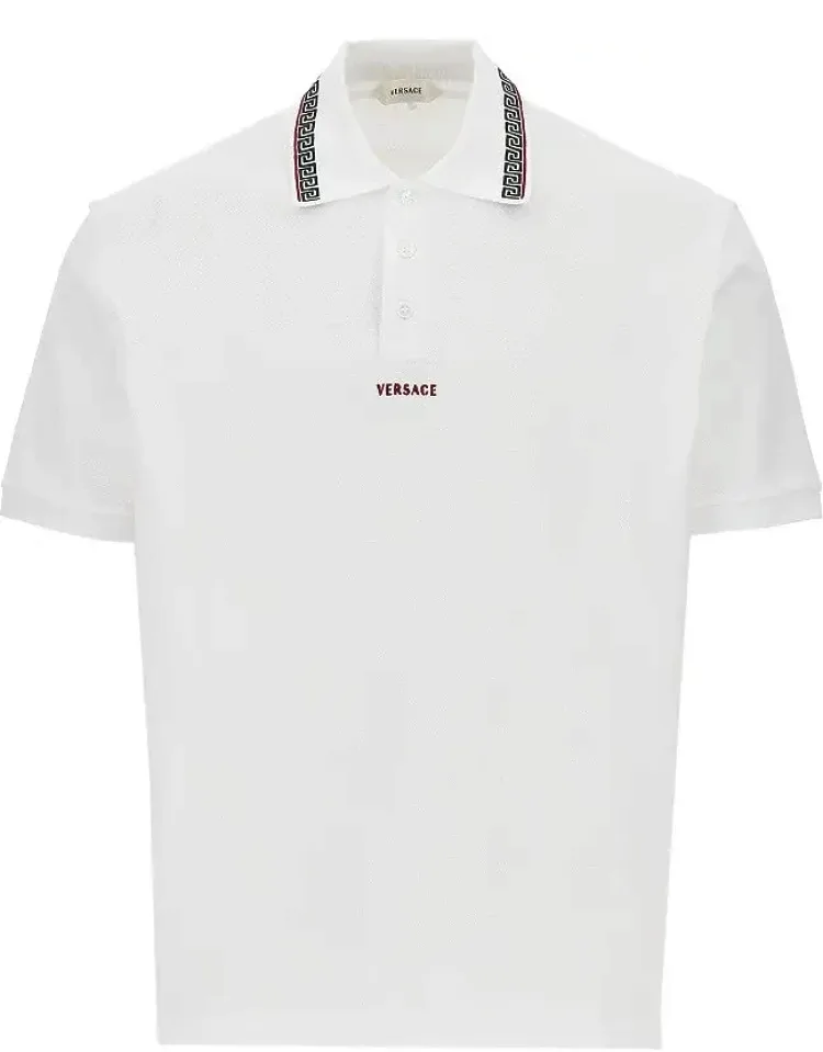Cotton Polo Shirt With Greca Motif