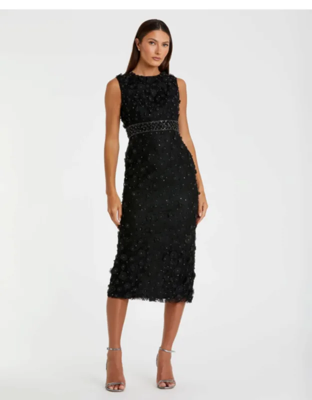 Petite Floral Applique Sleeveless Midi Dress