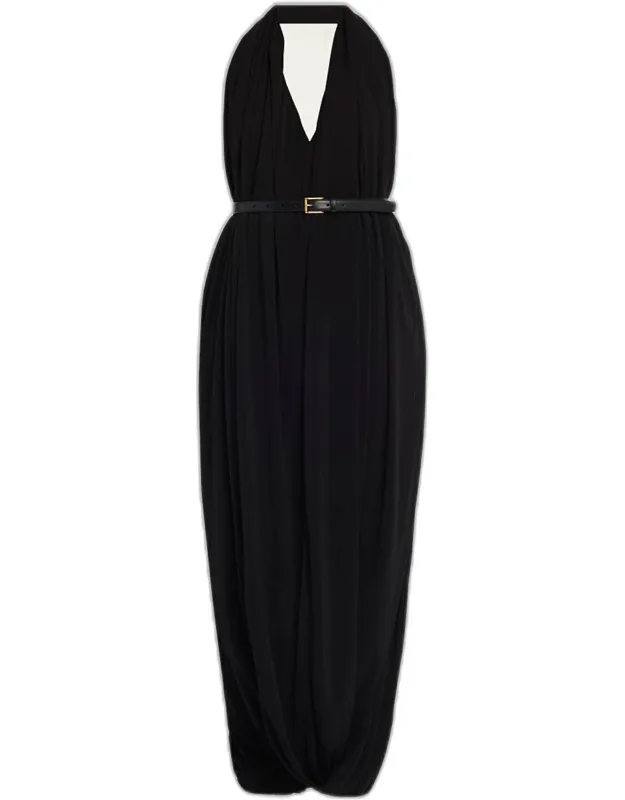 Draped Crepe Maxi Dress