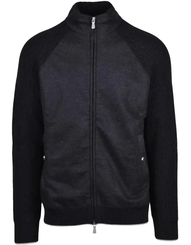 Wool Coat With Front Zip And Ribbed Sleeves