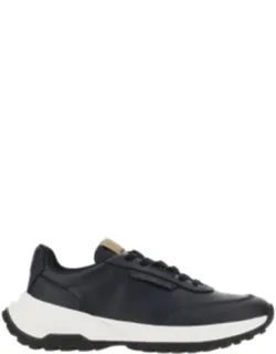 Grained Leather Sneakers With Logo
