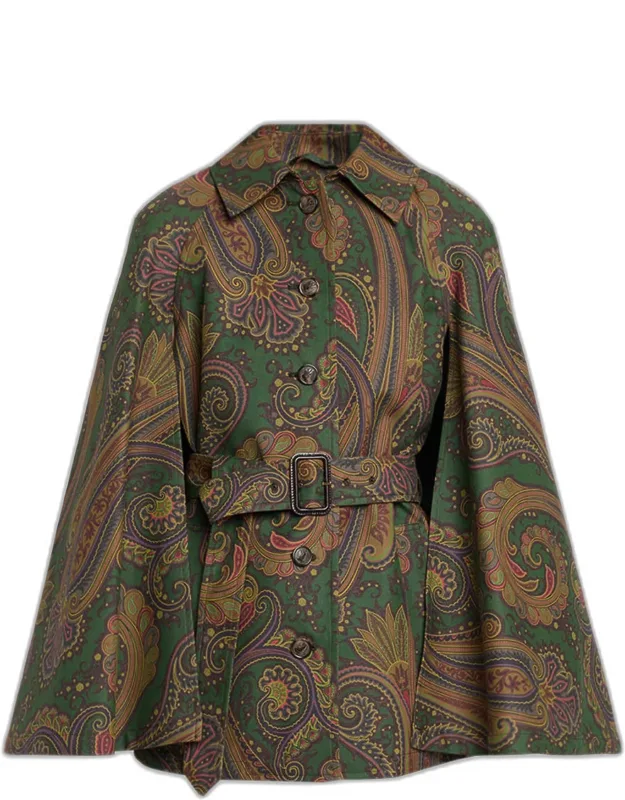 Paisley-print Cotton Cape Coat