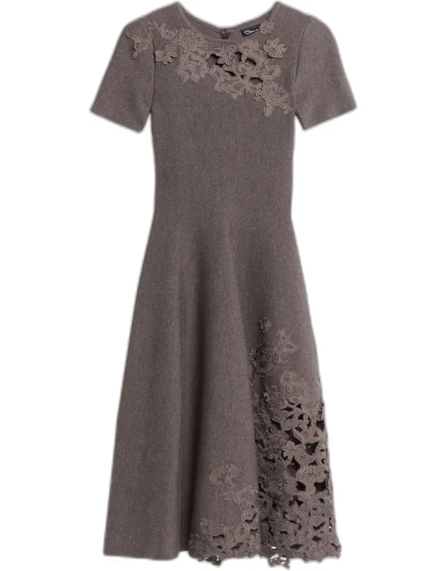 Lace-inset Wool Knit Midi Dress